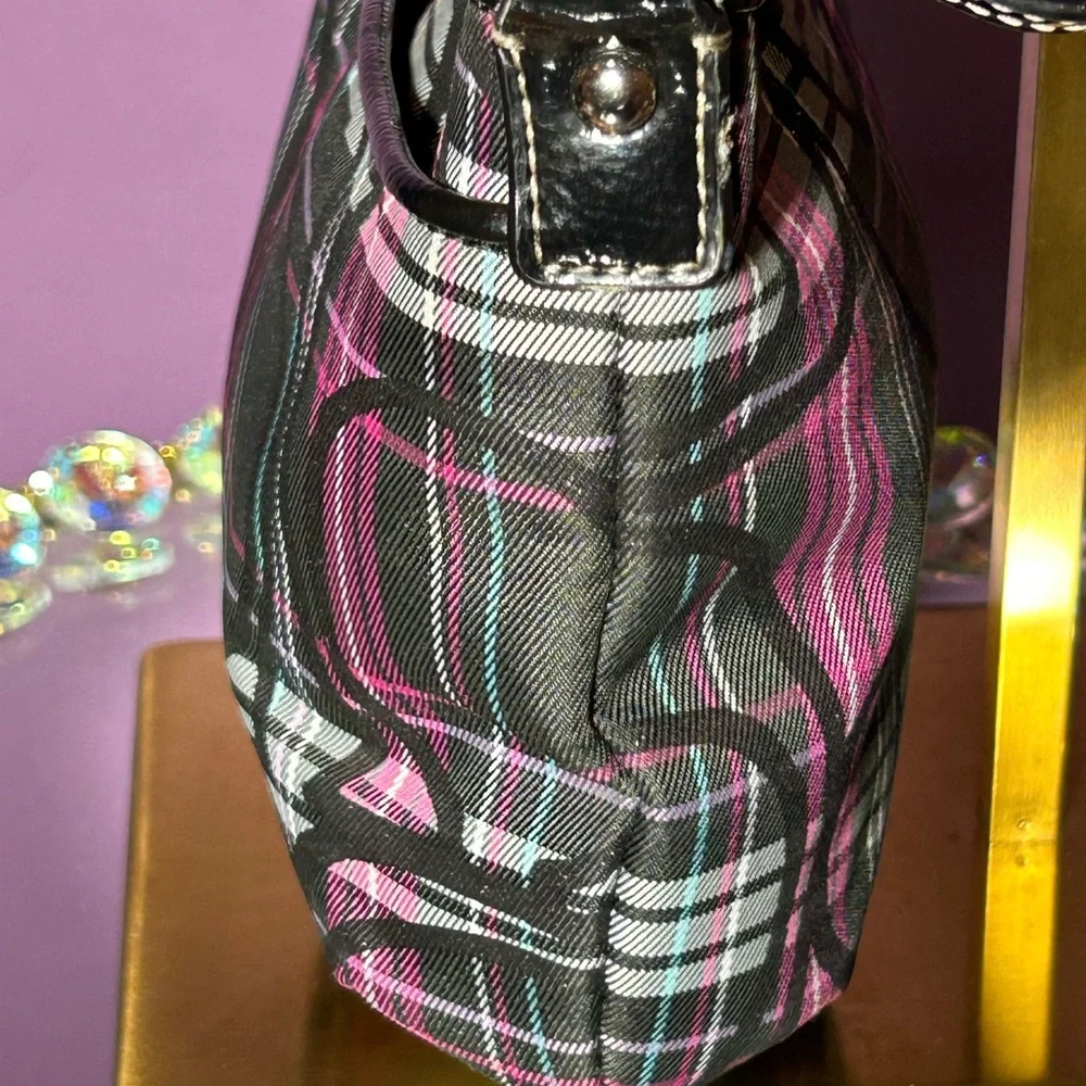 Coach Tartan Black and Pink Plaid Crossbody Approx. 8.5” x 6” - Picture 4 of 9